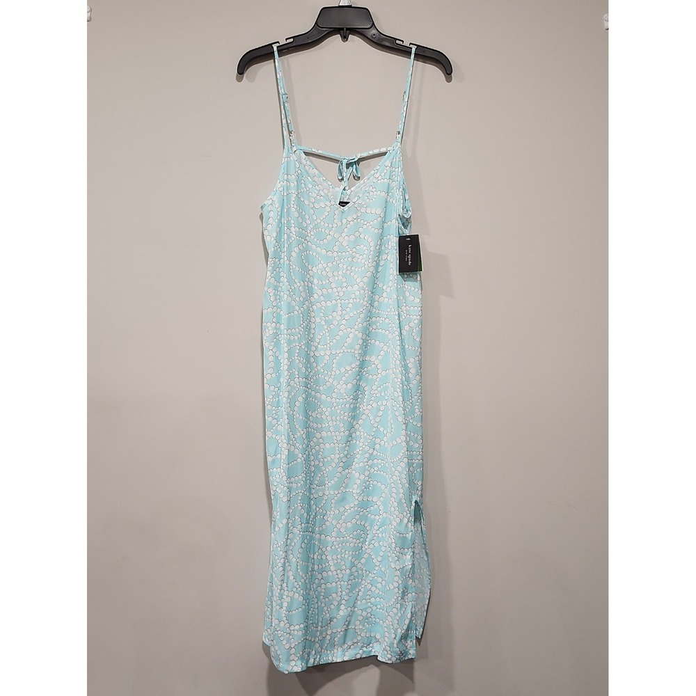 Kate Spade NWT Sleeper Gown Womens Size L Baby Blue & White Spaghetti Straps New